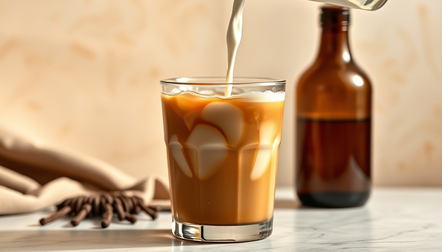 Nutrition in coffee habits: milk poured into iced coffee