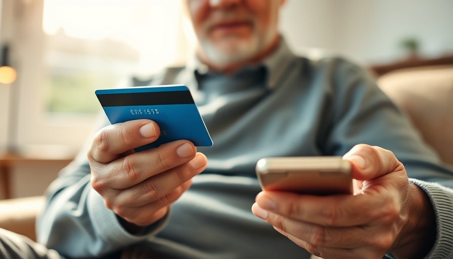 Elderly person using credit card and phone for sliding scale rehab payment
