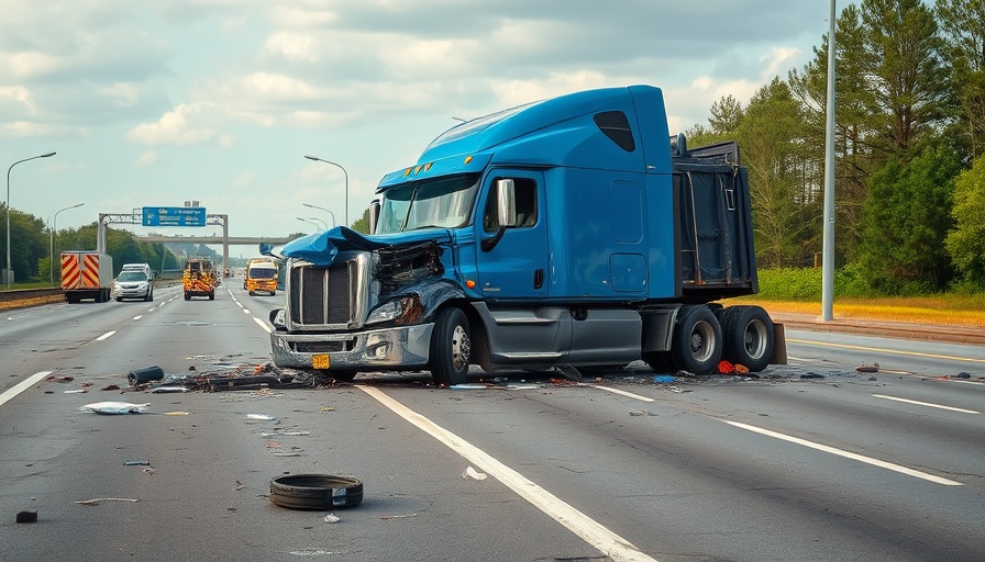 Damaged truck on California highway after crash.