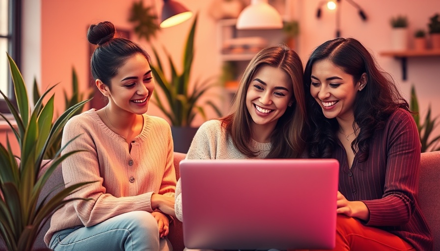 Women discussing marketing strategies to attract like-minded clients on laptop.