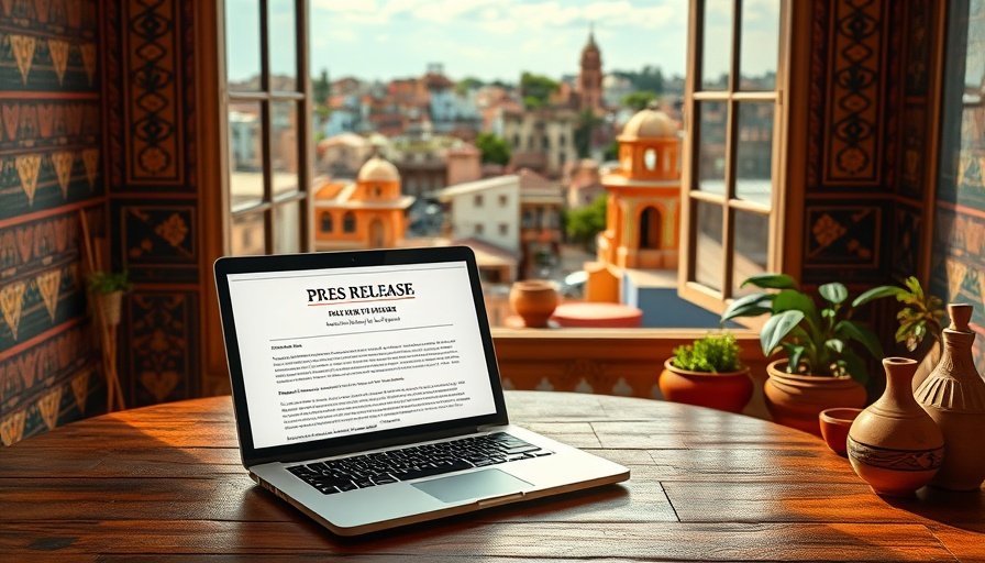 National Health Insurance press release laptop in African room, cityscape view.