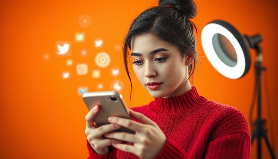 Influencer marketing trends: Woman adjusting phone in a ring light for social media.
