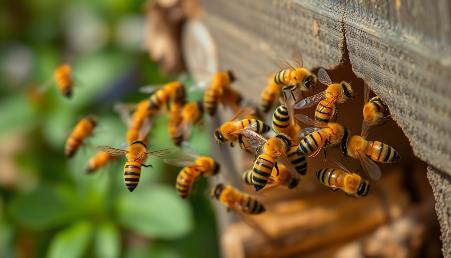 Close-up of bees flying around a hive entrance, anxiety disorders concept.