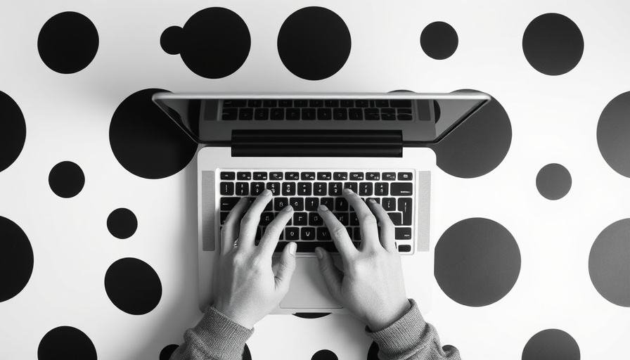 Monochrome hands typing on laptop, AI in digital marketing
