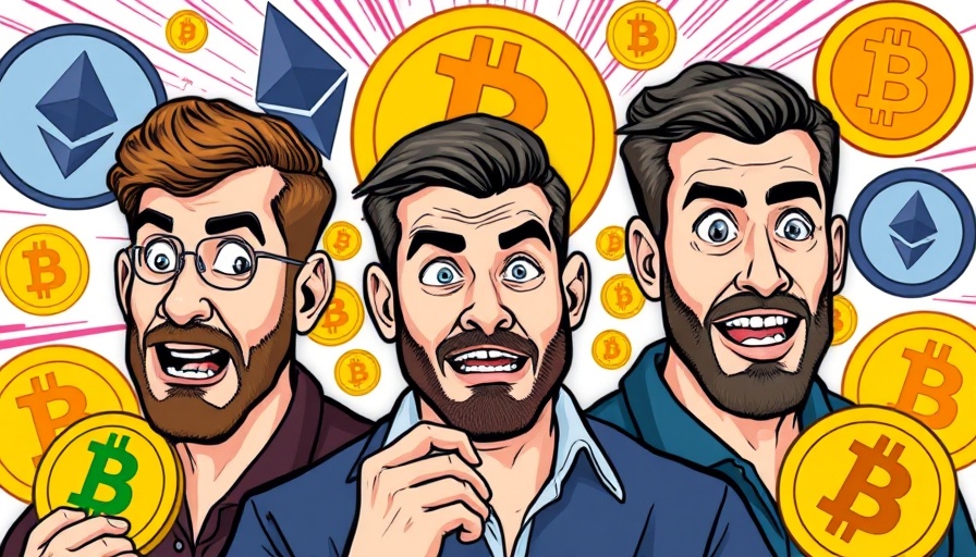 Expressive men discuss Altcoin season with crypto logos.