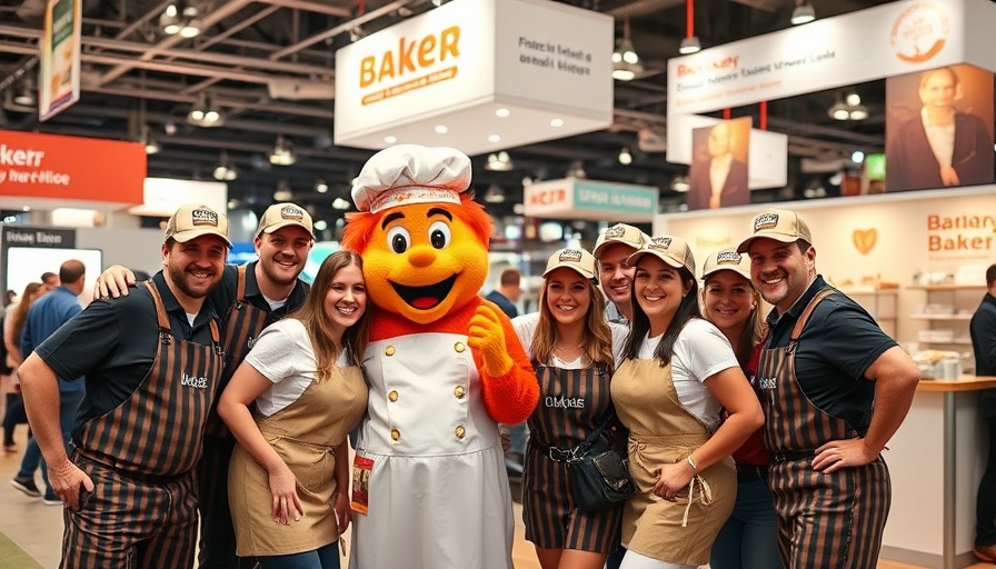 Cheerful group at digital marketing expo with mascot, showcasing unity and fun.