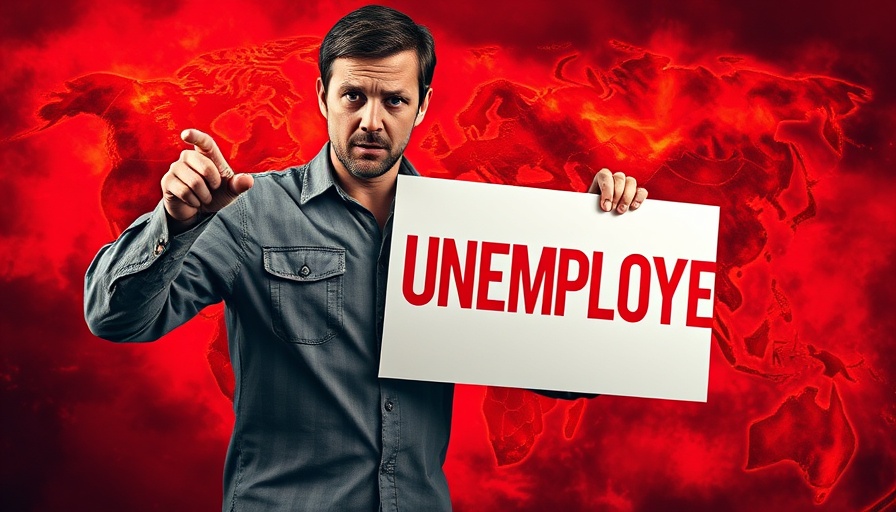 Cracking Job Market concern with unemployed sign and fiery backdrop.