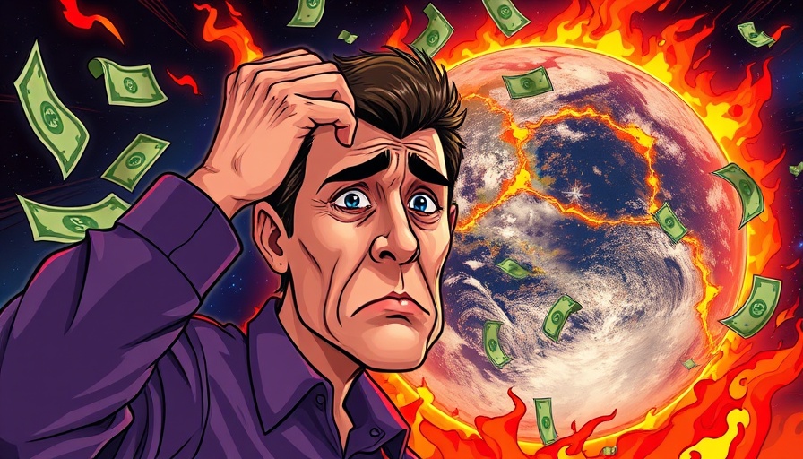 $324 Trillion Global Debt visual with burning dollar bills and red Earth.