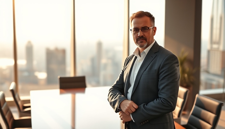 Courage in Leadership: Confident leader standing at conference table in modern office.