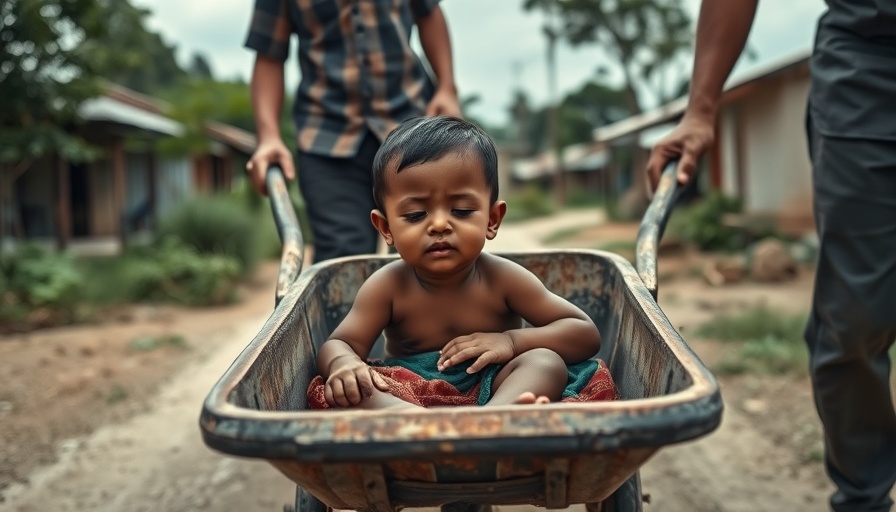 Cholera deaths rise in 2024: child in wheelbarrow on rural road.
