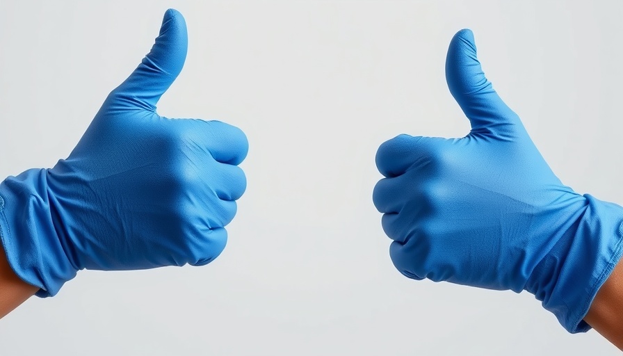 Thumbs up gesture in blue gloves symbolizing positive feedback.