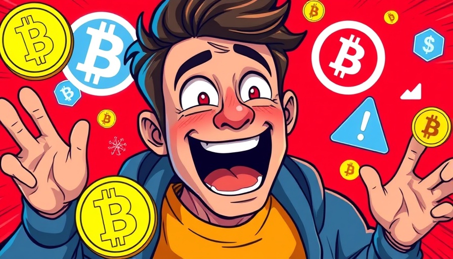 Excited person with Bitcoin symbols and alerts in vibrant digital art.