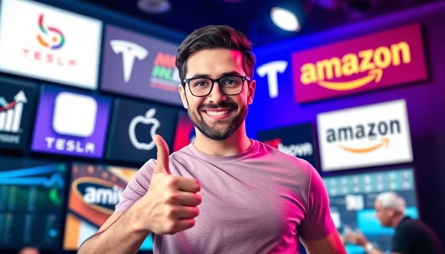 Confident man with stock logos in digital art about Tokenized Stocks.