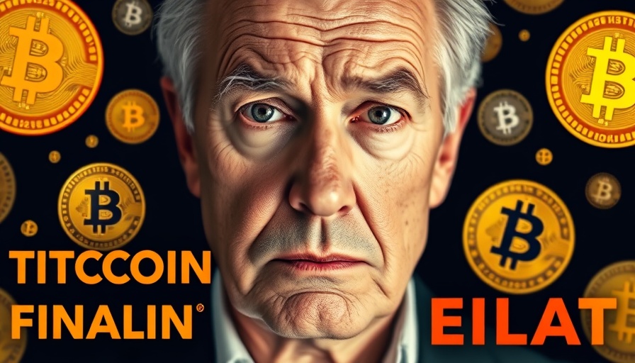 Bitcoin surge highlighted with a man's concerned face and financial symbols.