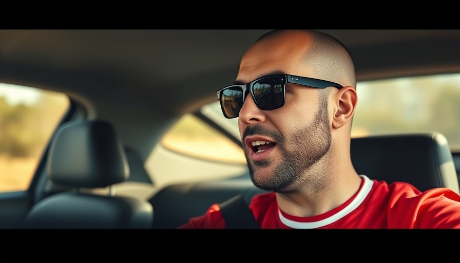 Energetic man in red shirt in car for Morning Rituals for Health.