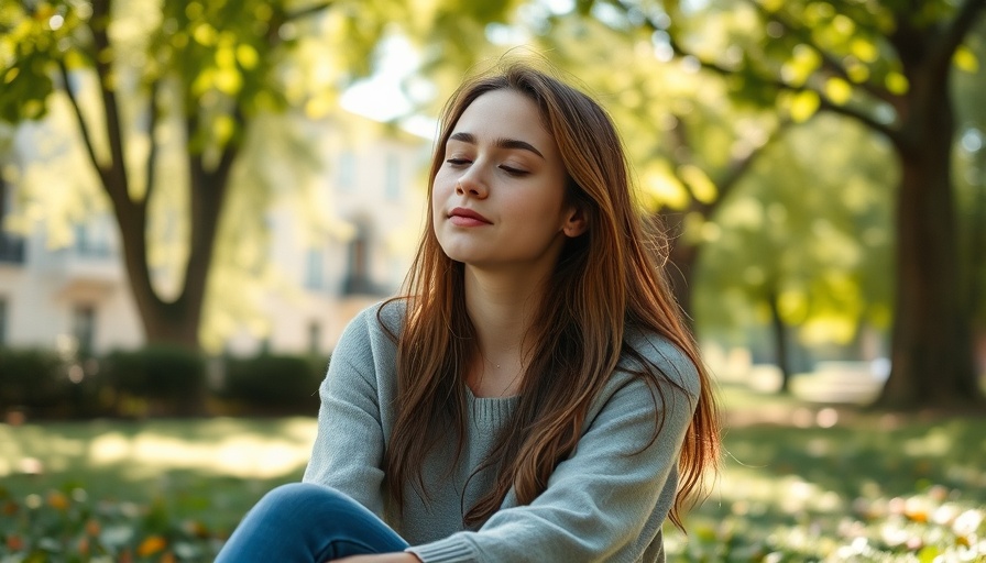 Young woman in park reflecting on narcolepsy awareness.