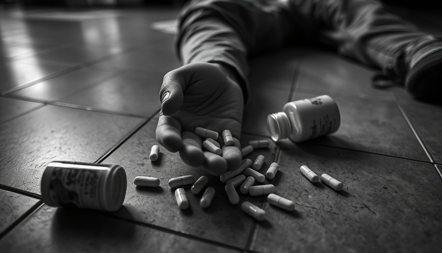 How to Stop the Come-Down After MDMA: person lying with scattered pills in monochrome.