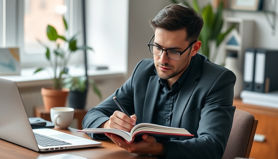 Habits of successful people illustrated by a professional writing in a notebook.