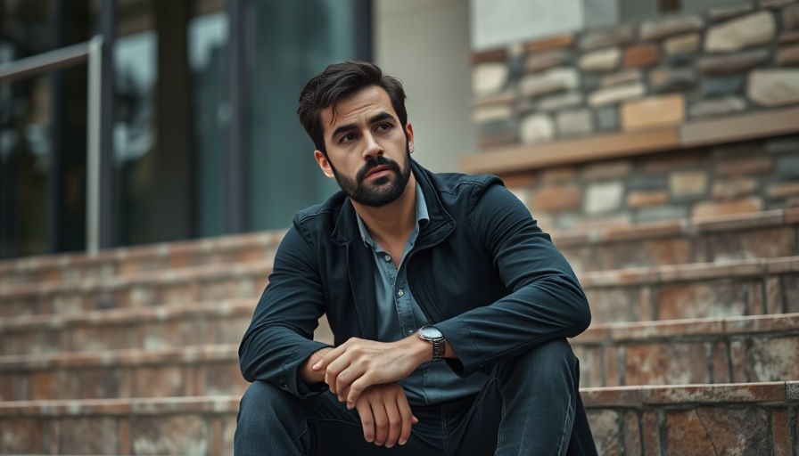 Man contemplating Bitcoin panic selling on outdoor steps.