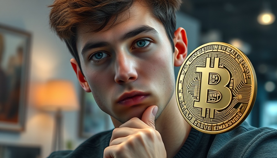 Young man with Bitcoin symbol discussing Bitcoin price movements.