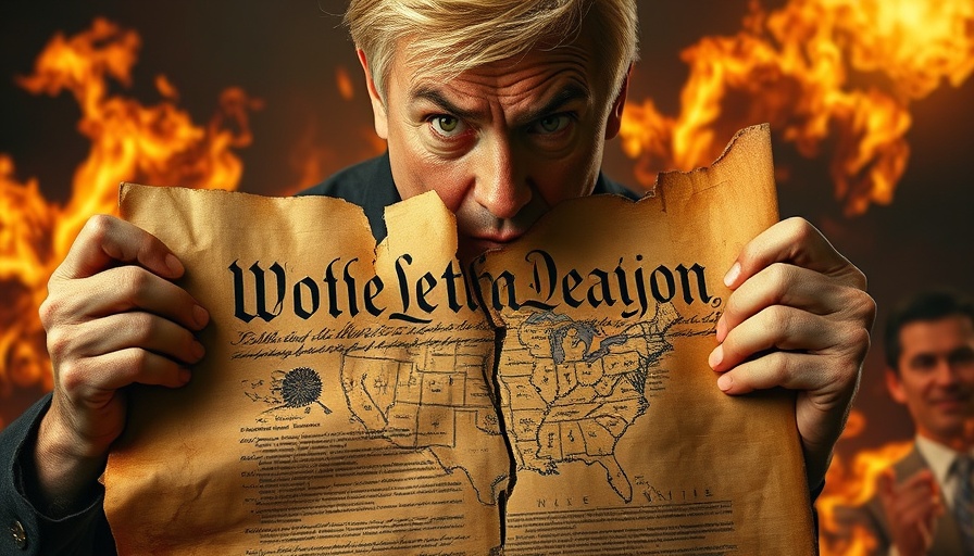 Dramatic US shutdown concept with cracked Constitution and map.