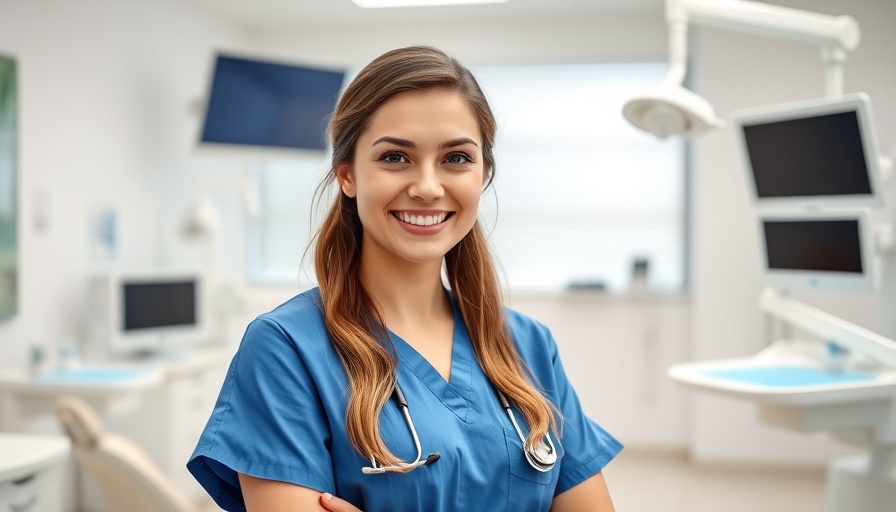 Smiling young dentist in office related to warning signs to see a dentist.
