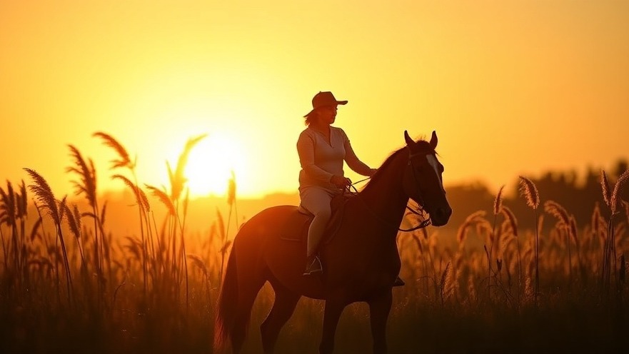 Silhouetted horseback rider at sunset in Delta Park, showcasing tranquil nature and freedom.