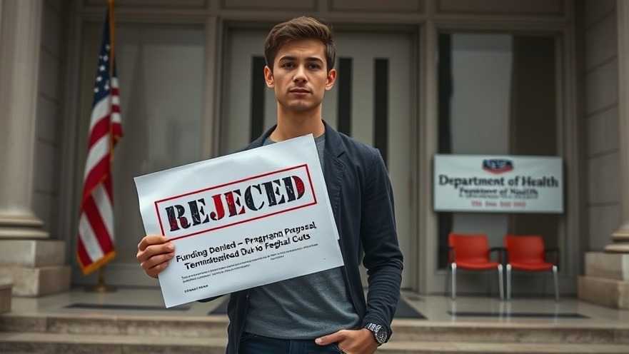 Early-career autism researcher faces funding crisis in front of government building.