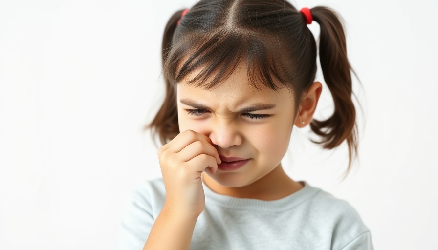 Young girl holding her nose in discomfort, sensory smelling struggles.