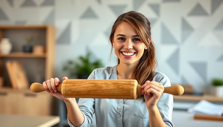 Woman holding rolling pin in instructional video on deep pressure therapy.