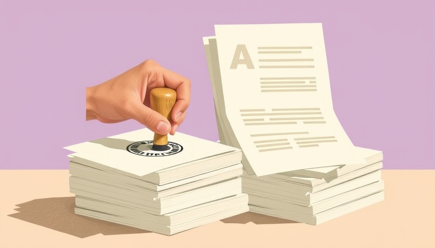 NINDS Layoff Reversal concept with hand stamping papers illustration.