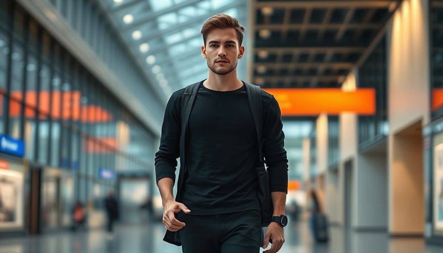 Young man walking in public space, casual attire, understanding autism and compassion