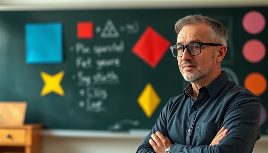 Educator teaching shapes to autistic kids with colorful shapes on a blackboard.