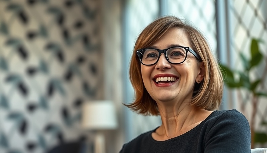 Smiling woman speaking in an indoor setting.