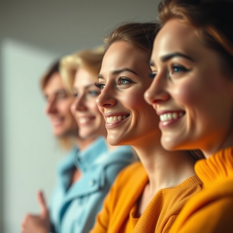 Four people celebrate financial success under vivid clarity and bright lights.
