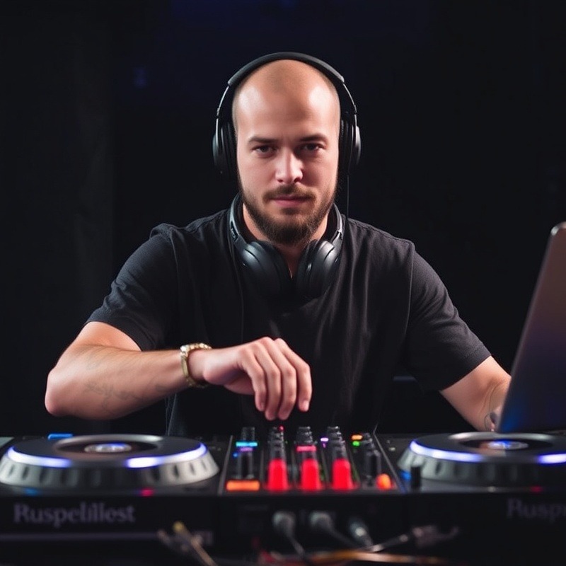 Professional DJ headshot showcasing vibrant energy and musical passion.