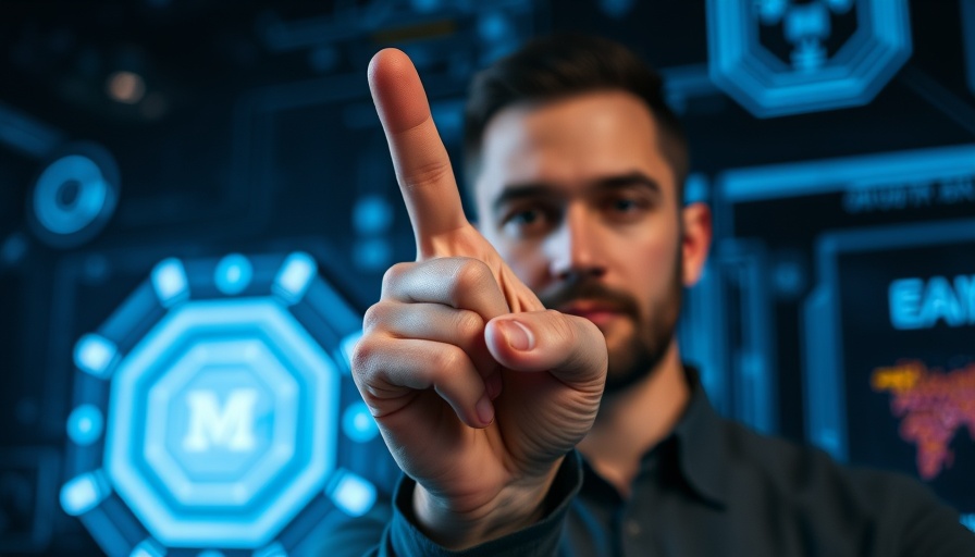 Man focusing on mental fitness message with technological background.