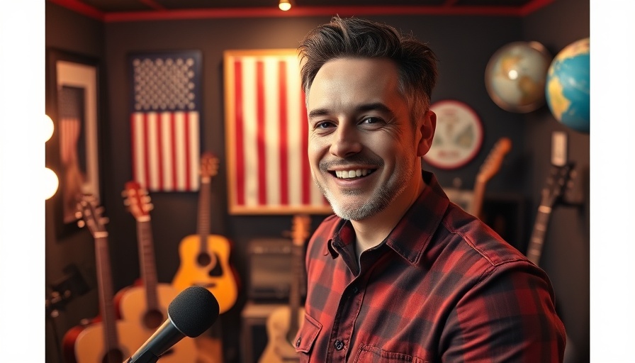 Charismatic RV travel enthusiast in music studio for live show.