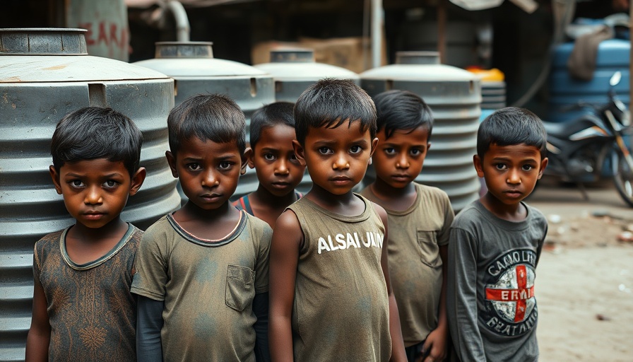Children affected by violence in Haiti standing together solemnly.