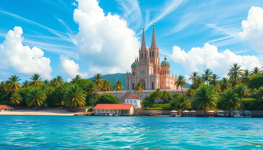 4K UHD Travel Inspiration: Lush beach and iconic cathedral landscape.