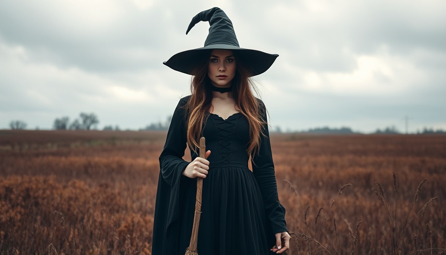 Mysterious witch in autumn field for Samhain Magic.