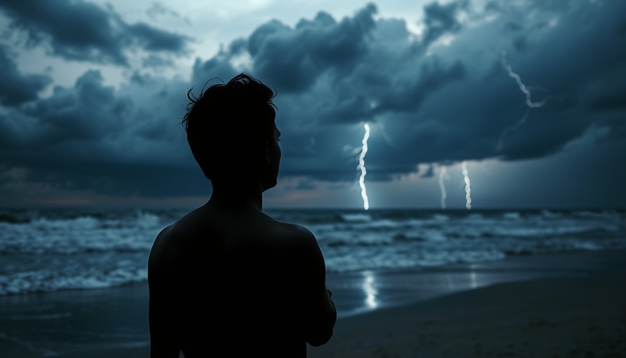 Silhouette on beach under stormy sky; manifest money concept.