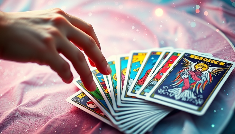 Mysterious tarot card arrangement and hand gesture, energy alignment.