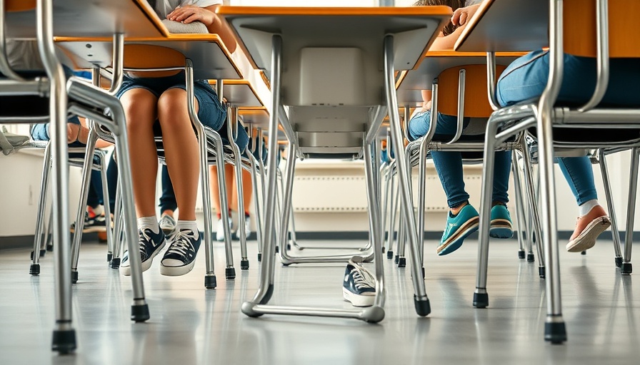 Classroom scene with students' legs under desks at Florida charter schools.