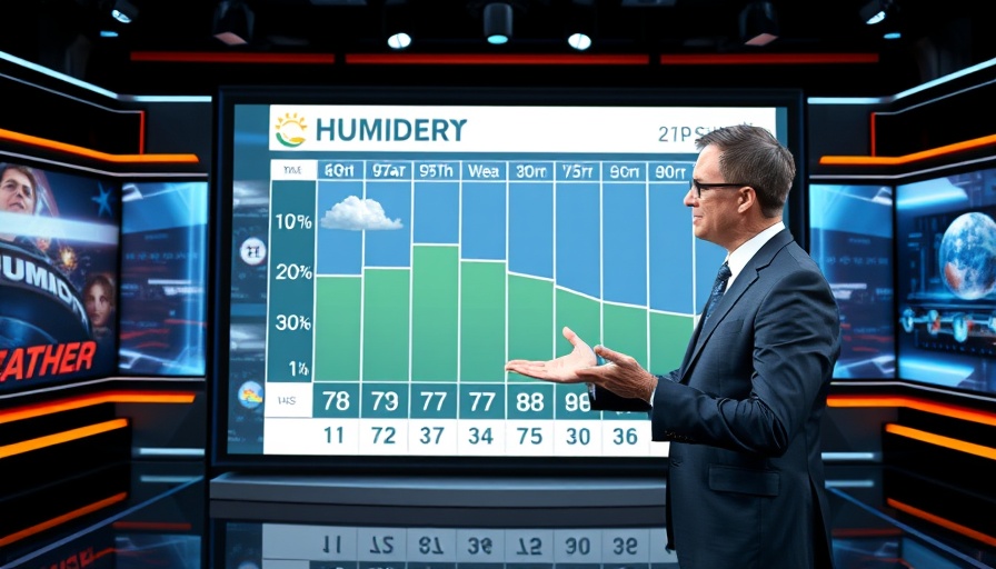 Weather presenter discusses South Florida rain chances with humidity chart.