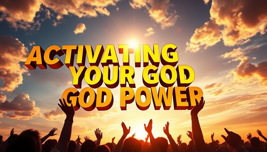 Bold 3D text 'activating your God power' with radiant energy.