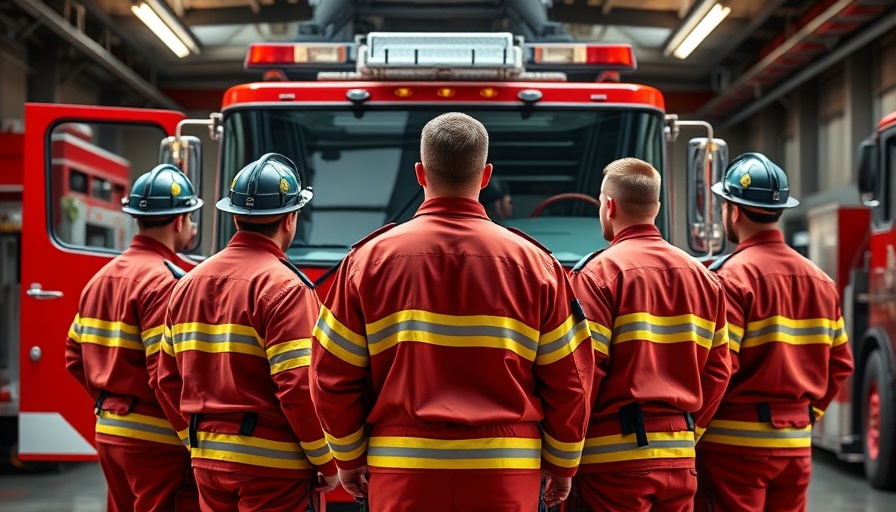 Firefighters near red truck for Clermont Fire Station Grant.