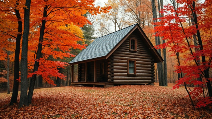 Quaint log cabin in vivid Vermont autumn, Scenic Views in Vermont Autumn.