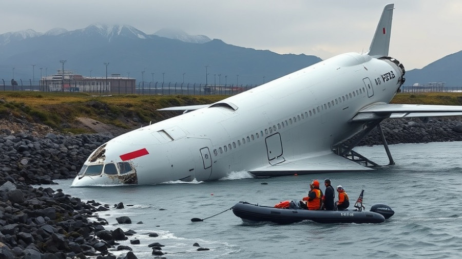 Partially submerged cargo plane and rescue boat in Hong Kong crash scene.
