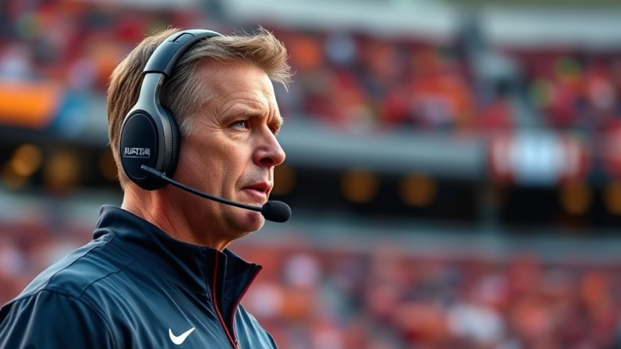 Coach on sidelines looking focused during a sports event.